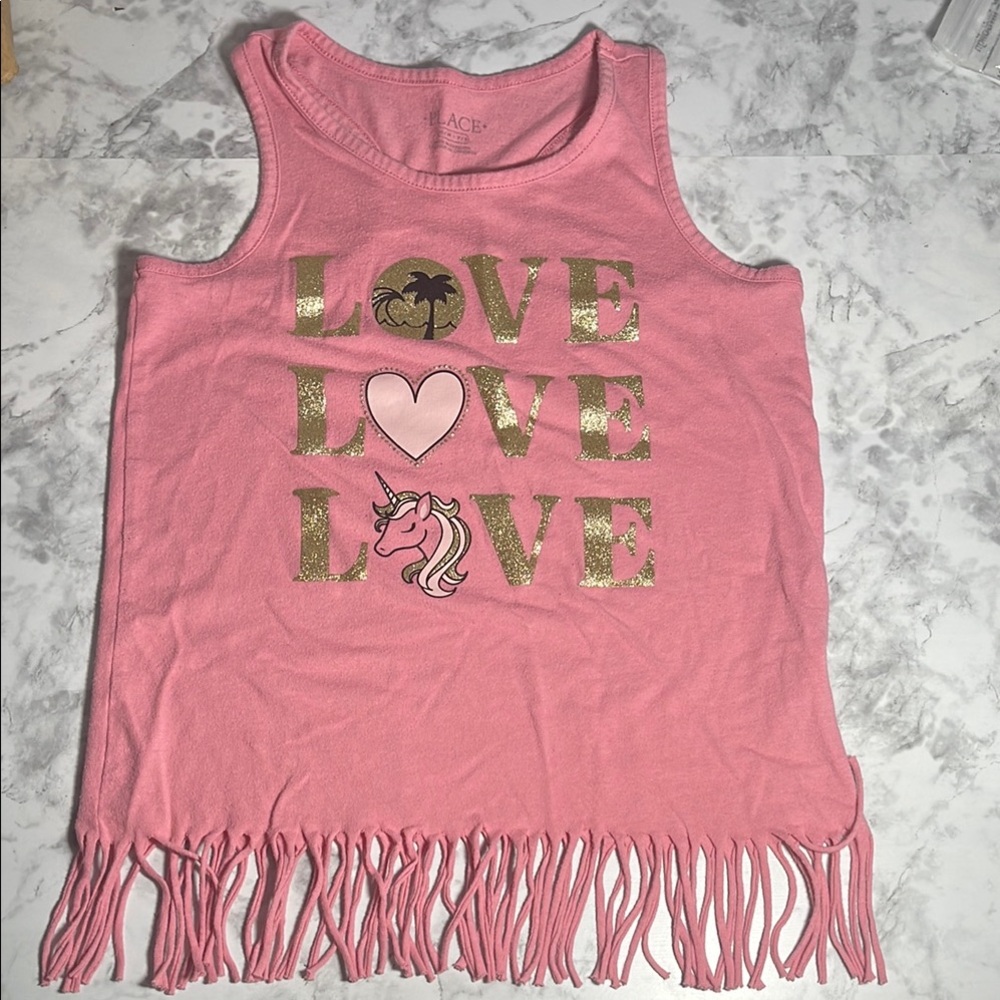 Children’s Place Pink Fringe Tank Top Girls 7/8 Unicorn Love